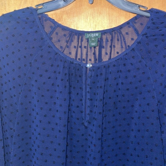 •J CREW•NWOT NAVY SWISS DOT TEXTURE SHEER KEYHOLE BUTTON CHEST BLOUSE SIZE SMALL - Picture 7 of 10